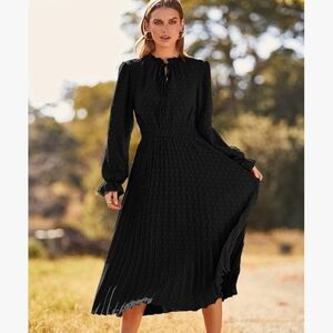 PrettyGarden Black Long Sleeve Swiss Dot Midi Dress Sz XXL